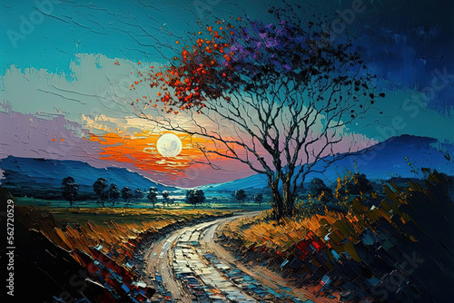 Stunning autumn landscape. Painting. Generaitve AI. photo