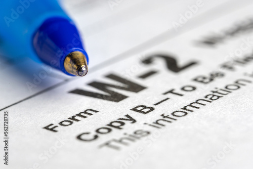 Detail close up of tax return filing form W-2
