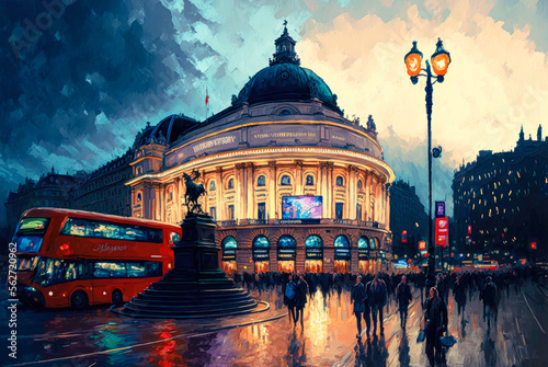 Fototapeta Piccadilly Circus London UK - Digital Painting - Generative AI