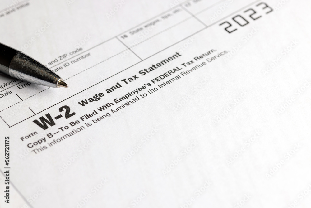 Obraz premium Detail close up of tax return filing form W-2