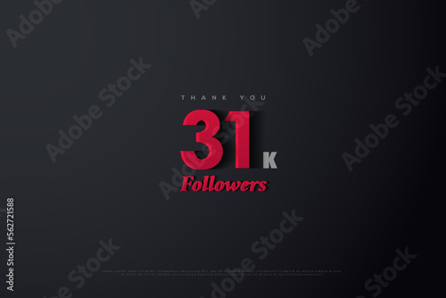 31k followers with red numbers on black background.