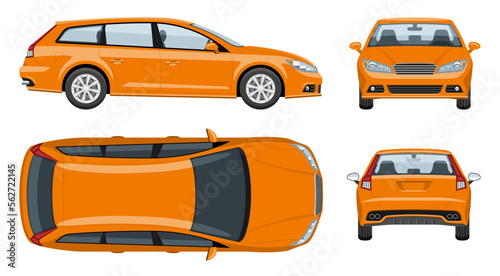 Photo Orange station wagon car vector template with simple colors without gradients and effects
