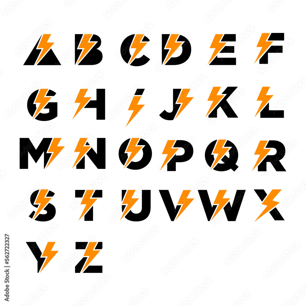 vector lightning bolt alphabet, flash initial logo alphabet vector logo template vector lightning bolt alphabet, flash initial logo alphabet vector logo template