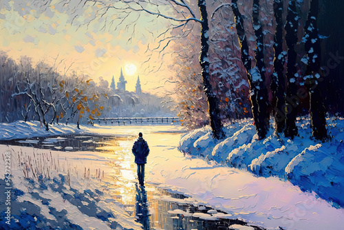 Stunning winter landscape. Painting. Generaitve AI. photo