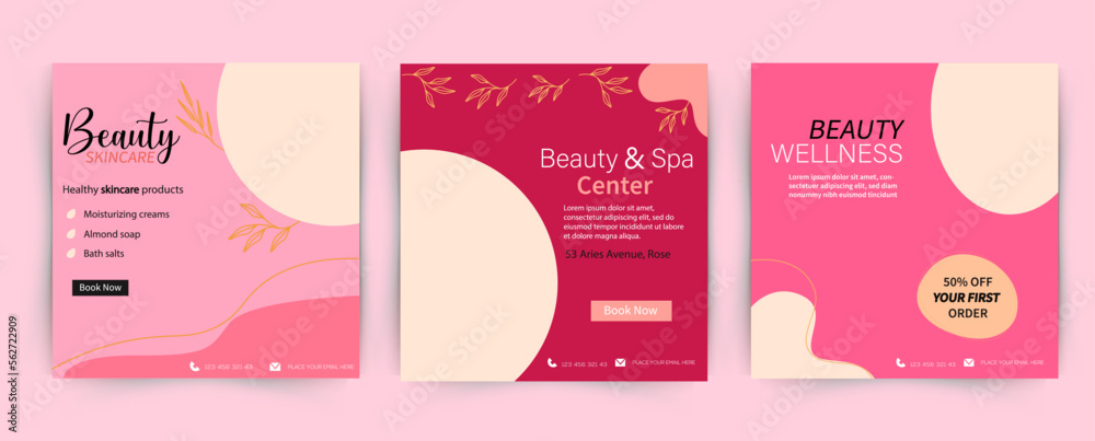Beauty and Skincare social media template posts for beauty, spa, salon, fashion, cosmetic, and makeup.
