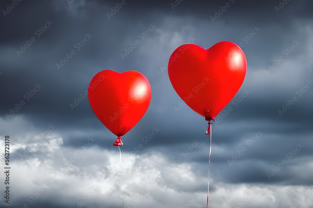 Red heart balloons created with Generative AI technology