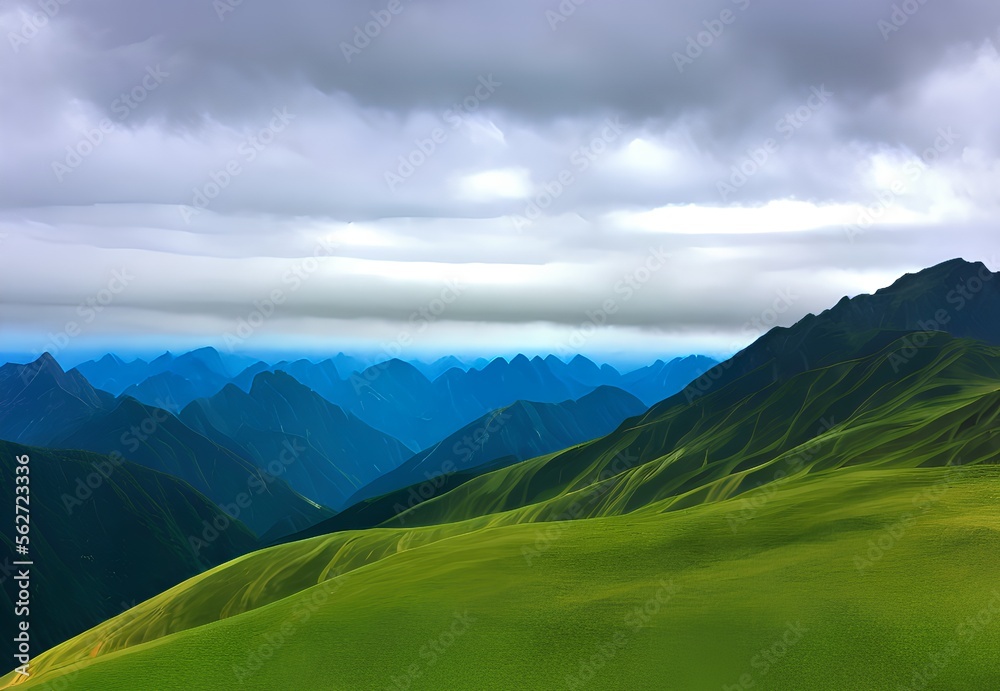Fototapeta premium Generative AI,scenic view of mountains against sky