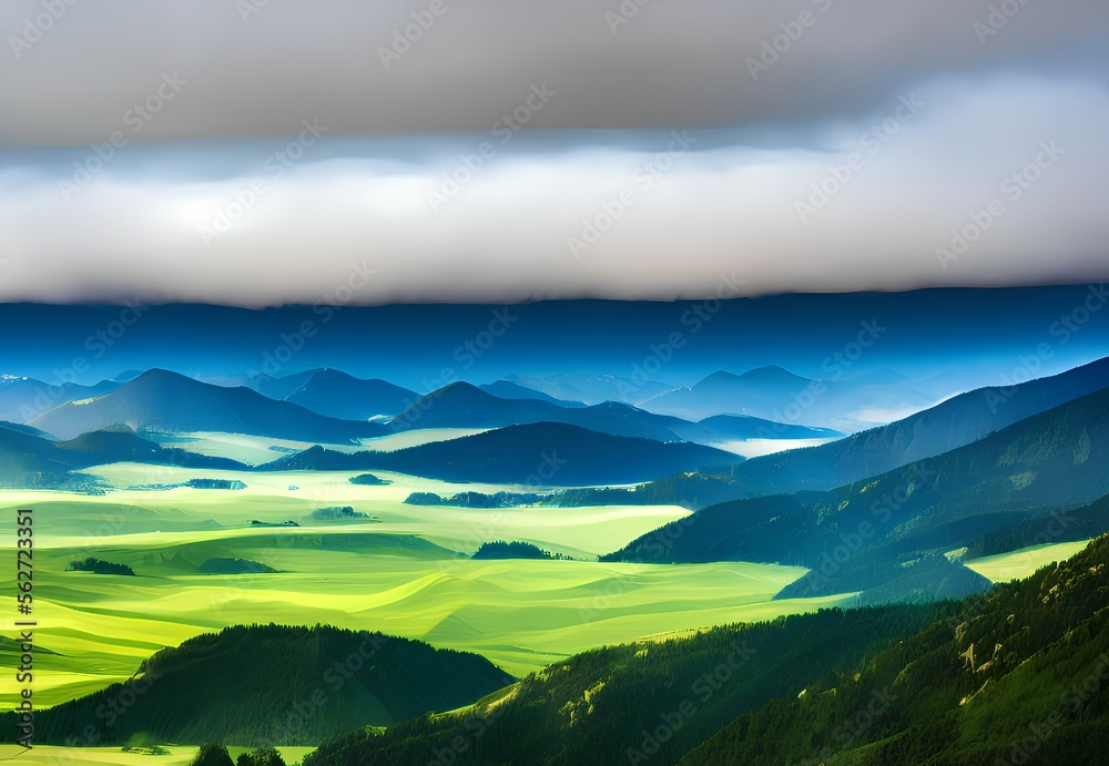 Obraz premium Generative AI,scenic view of landscape against sky