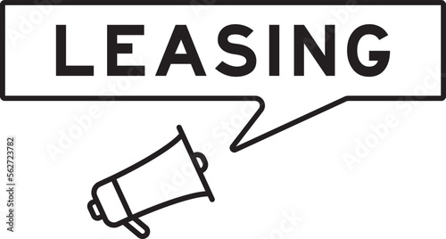 Megaphone icon with speech bubble in word leasing on white background