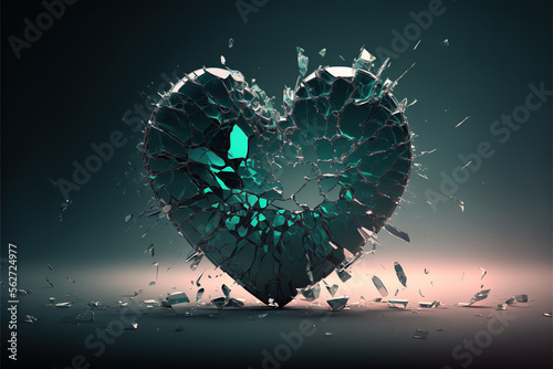 Broken Heart with Shattered Glass Texture, with Generative AI Technology Assistance Licensed for Commercial Use