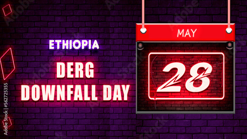 Happy Derg Downfall Day of Ethiopia, 28 May. World National Days Neon Text Effect on bricks background photo