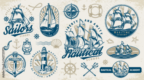 Sailors academy stickers set colorful