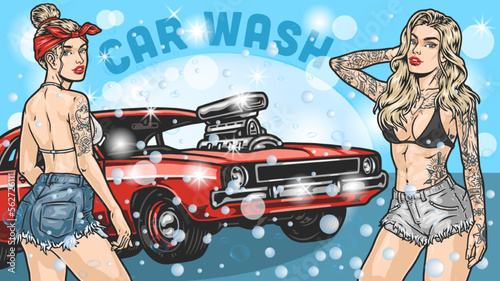 Car wash girls poster colorful