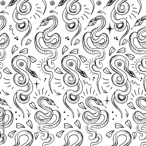 Seamless snake pattern, snake pattern, snake background, snake contour drawing