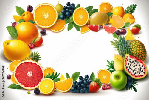 fruits frame on white background with copy space. generative ai