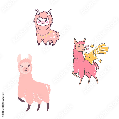 Cute llamas character design. Hand drawn vector illustrations 