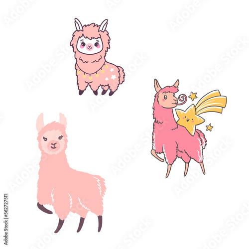 Cute llamas character design. Hand drawn vector illustrations
