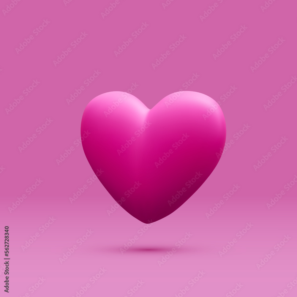 3d realistic red heart isolated on light background. 3d render valentine heart. Vector illustration