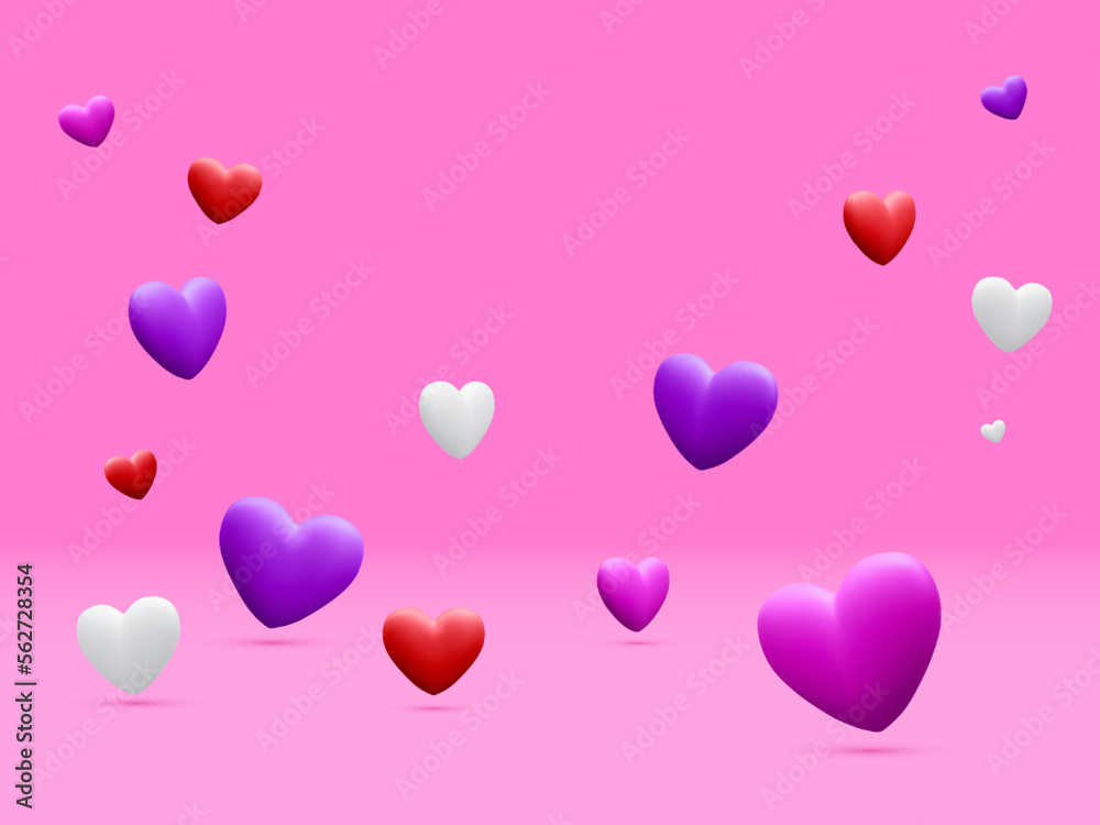 3d realistic valentine's day background with hearts. Banner for Valentine's Day. Birthday greeting card design