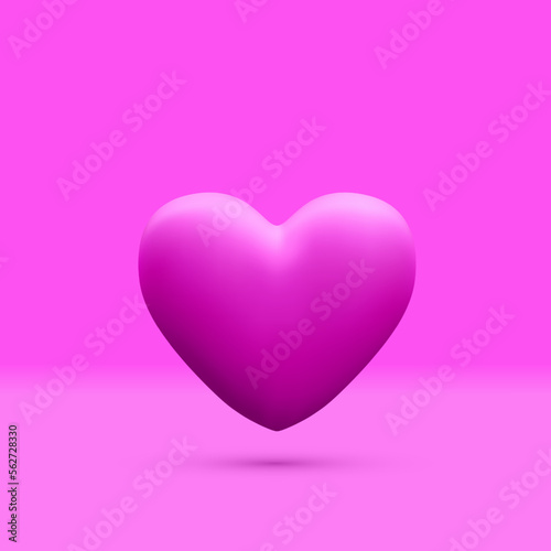 3d realistic red heart isolated on light background. 3d render valentine heart. Vector illustration