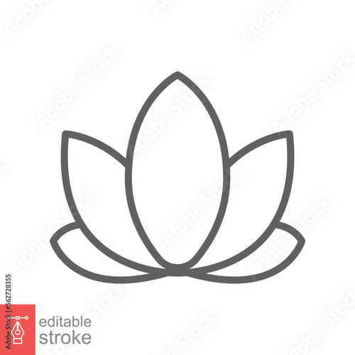 Lotus icon. Simple outline style. Harmony symbol, relax spa flower, petal, leaf, bloom, nature plant concept. Thin line vector illustration isolated on white background. Editable stroke EPS 10.