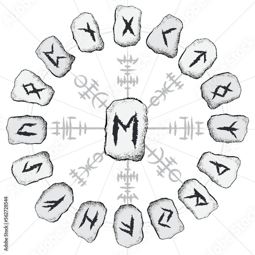 Viking runes white circle stones set