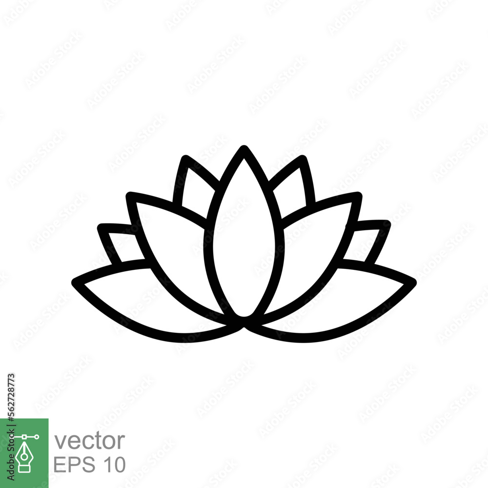Lotus icon. Simple outline style. Harmony symbol, relax spa flower, petal, leaf, bloom, nature plant concept. Thin line vector illustration isolated on white background. EPS 10. Lotus icon. Simple outline style. Harmony symbol, relax spa flower, petal, leaf, bloom, nature plant concept. Thin line vector illustration isolated on white background. EPS 10.
