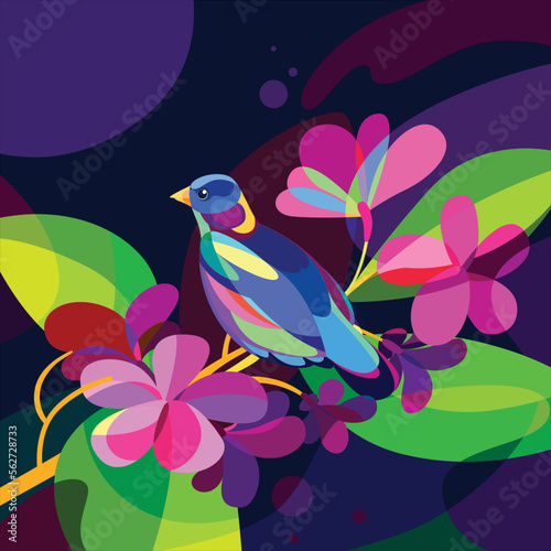 birds in and frangipani flowers