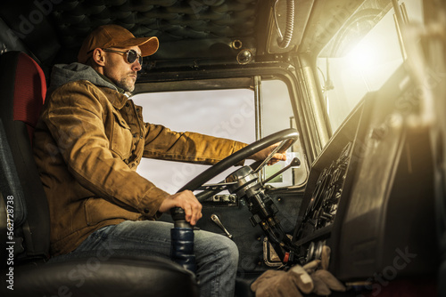 Professional Semi Truck Driver Behind the Wheel