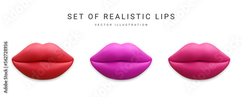 Set of realistic beautiful women's lips isolated on white background. Vector illustration