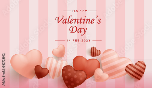 valentines day background, with striped pink background color and love 3d elements. Vector Illustration