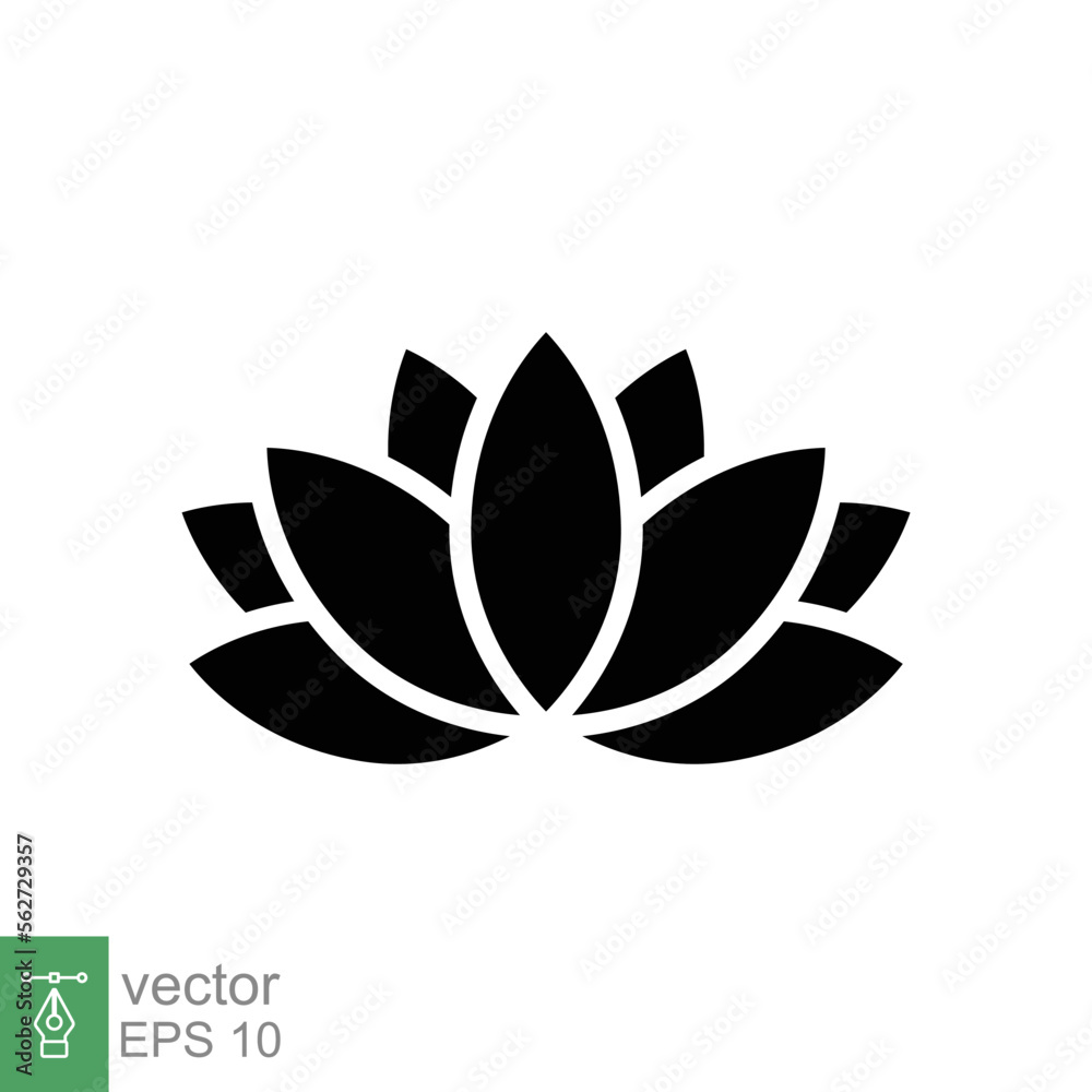 Lotus icon. Simple solid style. Harmony symbol, relax spa flower, petal, leaf, bloom, nature plant concept. Silhouette sign. Glyph vector illustration isolated on white background. EPS 10. Lotus icon. Simple solid style. Harmony symbol, relax spa flower, petal, leaf, bloom, nature plant concept. Silhouette sign. Glyph vector illustration isolated on white background. EPS 10.