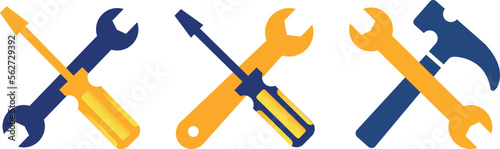 Service tool icon. Wrench & Screwdriver icon set. Service, Repair, Gear symbols. Set icons hand tools flat style