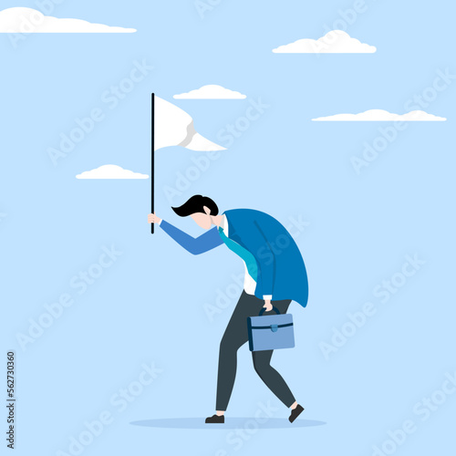 abandoned hopes or dreams, loser or business failure, sad businessman giving up waving a white flag asking for help, exhaustion or exhaustion from hard work, hopelessness or hopelessness concept.