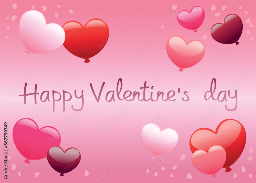 Greeting card for Valentine's Day with heart-shaped balloons Greeting card for Valentine's Day with heart-shaped balloons