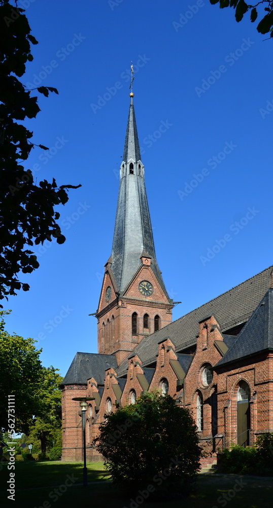 Historical Peace Church in the Town Loga, Leer, East Frisia, Lower Saxony - obrazy, fototapety, plakaty 