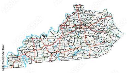 Kentucky road and highway map. Vector illustration.