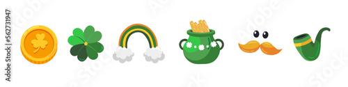 Set of symbols of St. Patrick's Day holiday on white background