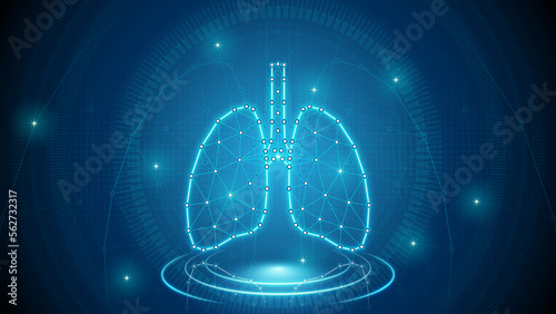 Human Organ Pair of Lungs Respiratory System Medical Cybernetic Part Transplant Replacement Neural Digital Hologram Neon Glow Futuristic Triangulated Polygonal Low Poly Background