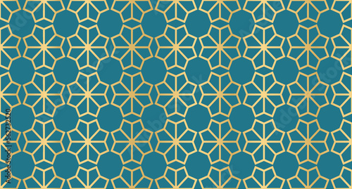 Abstract background with islamic ornament. Golden lined tiled motif. Arabic geometric seamless ornament pattern. Arabic geometric texture. Islamic background. Vector illustration