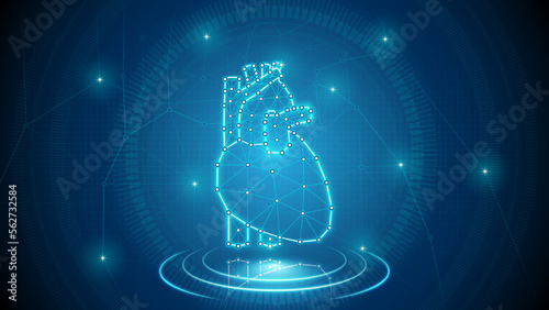 Human Organ Heart Blood Circulatory System Medical Cybernetic Part Transplant Replacement Neural Digital Hologram Neon Glow Futuristic Triangulated Polygonal Low Poly Background