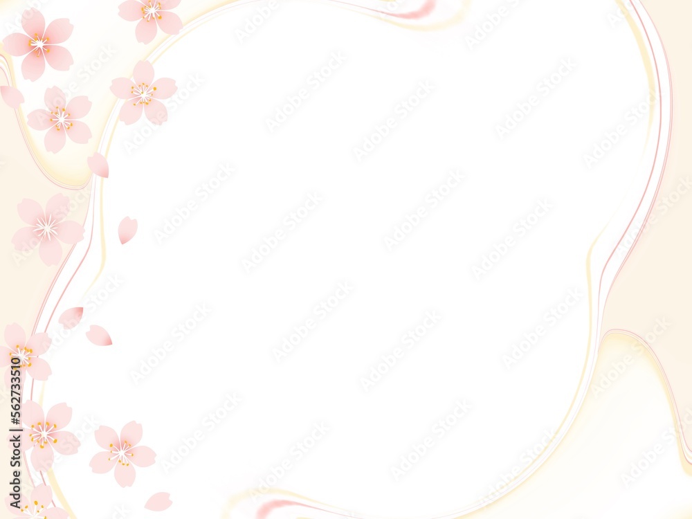 優しい春色の流線に桜の花が綺麗なフレーム背景イラスト 優しい春色の流線に桜の花が綺麗なフレーム背景イラスト