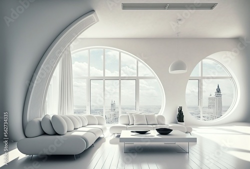 illustration  modern futuristic white living room image generated by AI