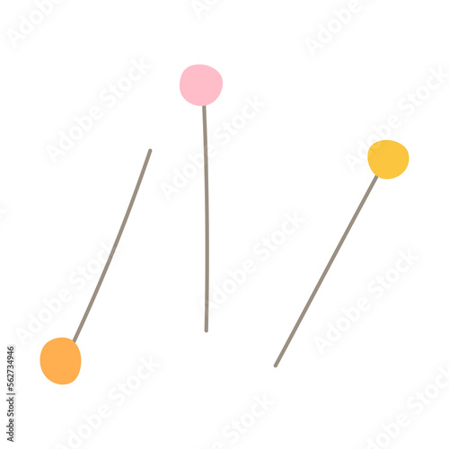 Pins, needles. Vector hand drawn illustration. Isolated on white.