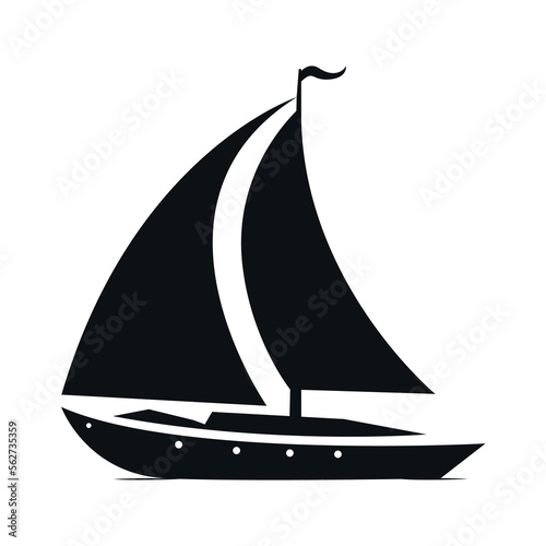 Sailing schooner icon. Sea tours, travel and recreation. Vector illustration black on white.