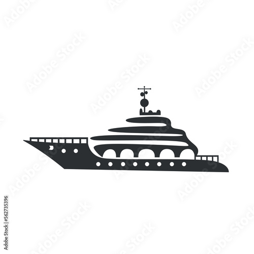 Cruise ship icon. Sea tours, travel and recreation. Vector illustration black on white.