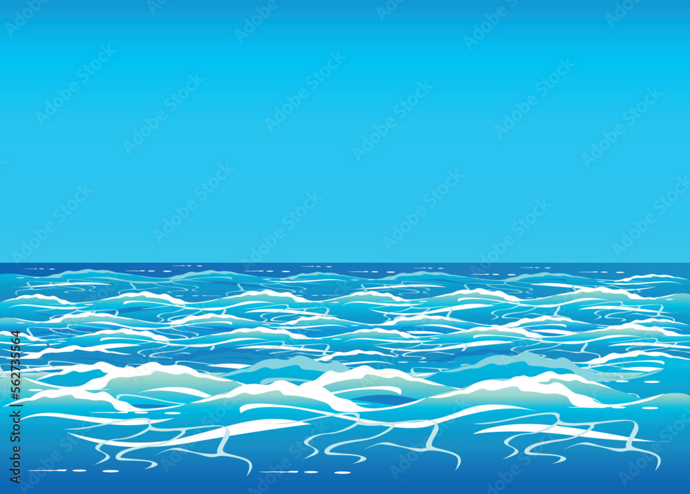 Storm on the sea with big waves. Seascape. Vector illustration.