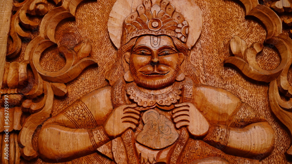hanuman image made using wood art - obrazy, fototapety, plakaty 