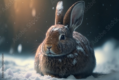 illustration, bunny in the snow, image generated by AI