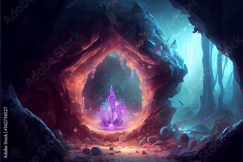A mystical cavern with magical crystals. Generative AI Fototapeta